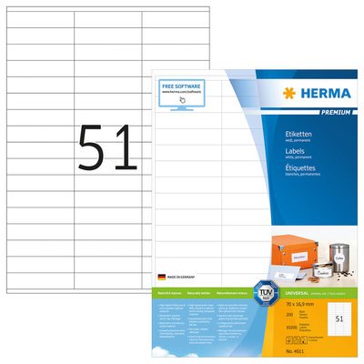 Nr. 24611, 70,0x16,9mm, auf A4, weiß, Packung 200 Blatt/10200 Stück Artikelbild 24611