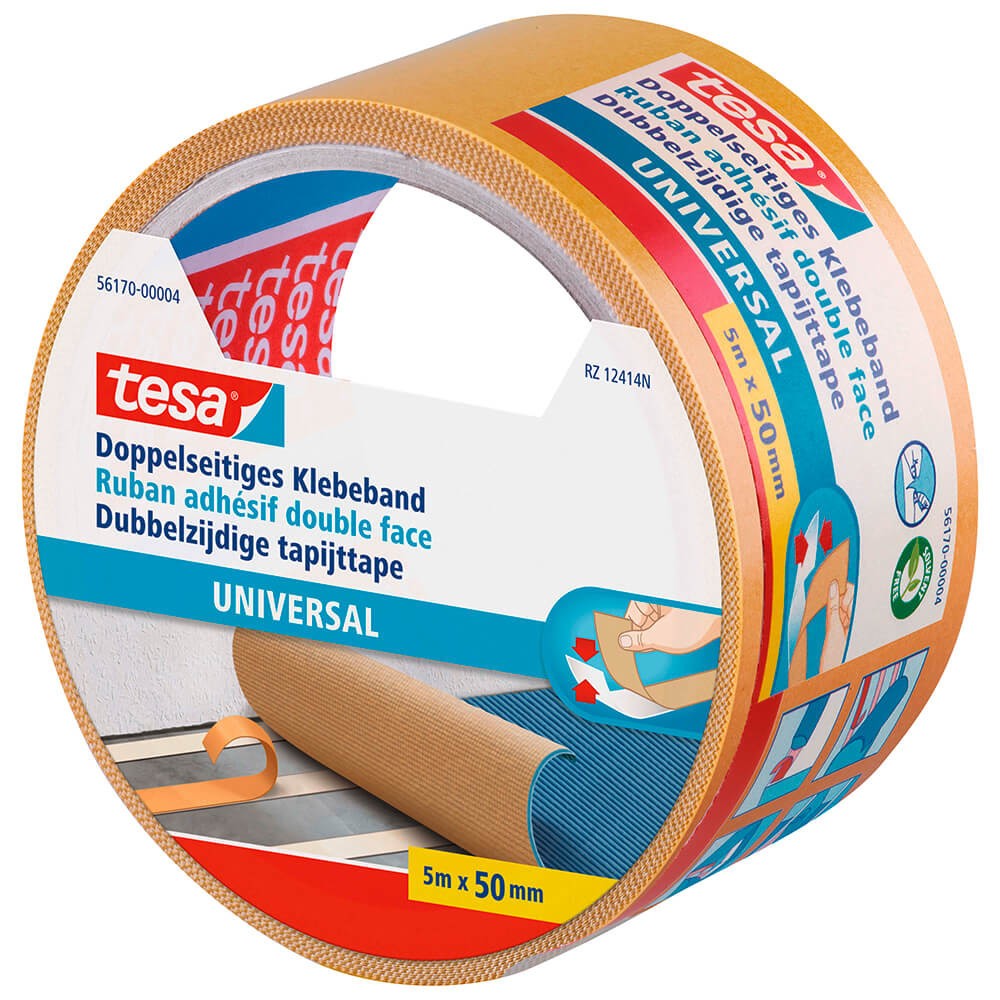 Tesa Double-Sided Tape Universal - Versatile, Adhesive Tape For Carpet Fixation, Handicrafts And Home Decoration - 25 M X 50 Mm